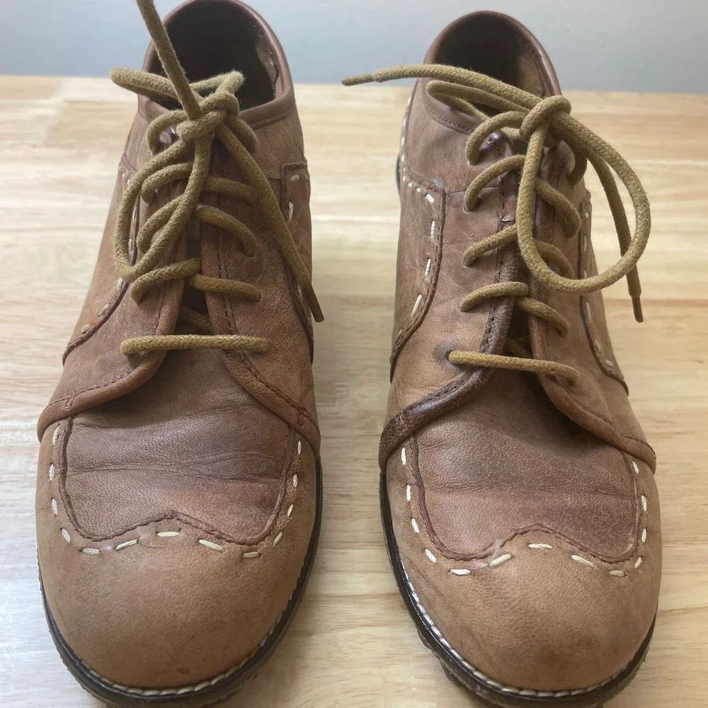 Naturalizer Dolan Wedge Lace Up‎ Oxford Shoes Brown Leather Women Size 7.5